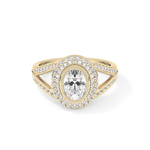 Oval Cut 0.91 Carat Moissanite Ring – Double Halo and Pave Setting in Gold