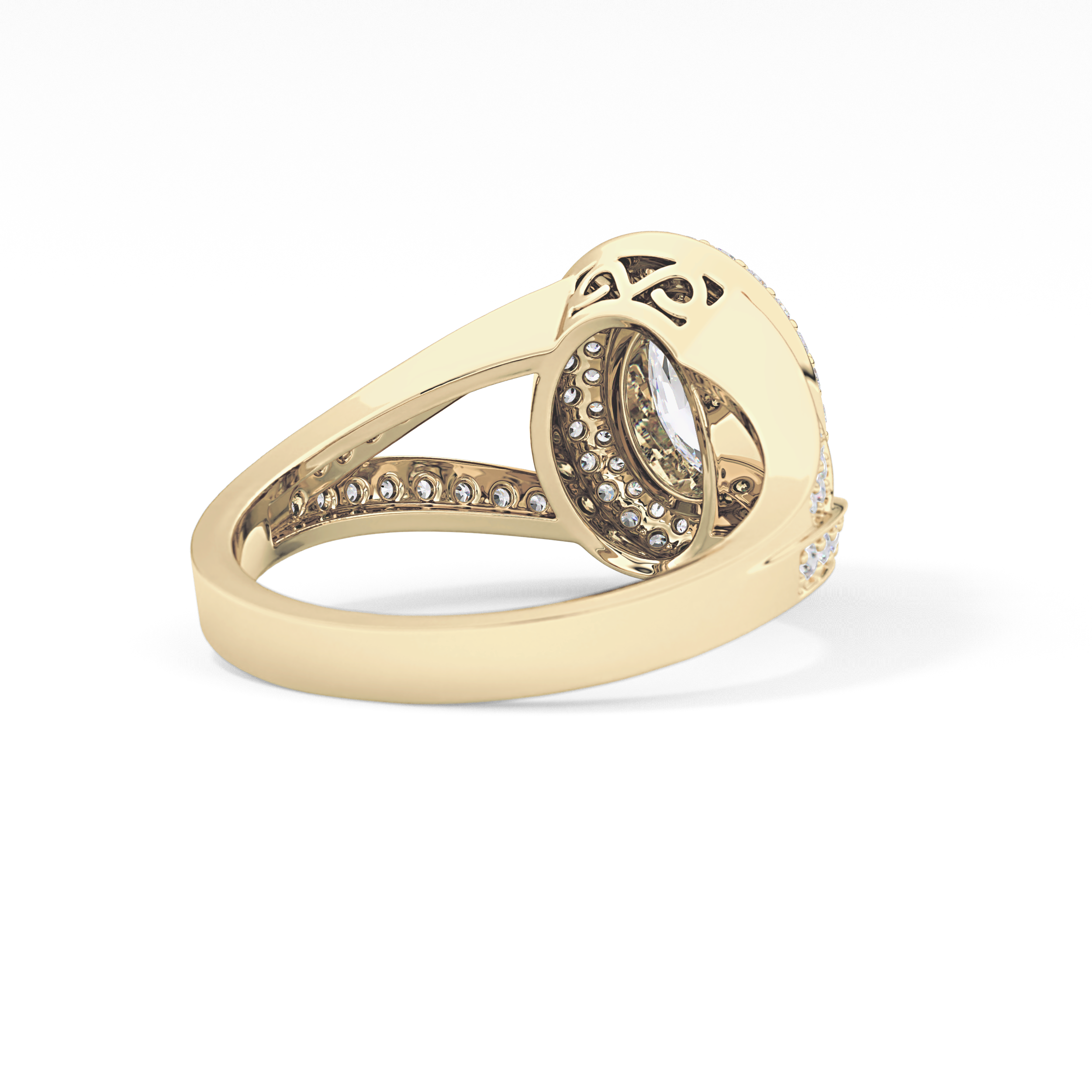 Oval Cut 0.91 Carat Moissanite Ring – Double Halo and Pave Setting in Gold