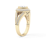 Oval Cut 0.91 Carat Moissanite Ring – Double Halo and Pave Setting in Gold
