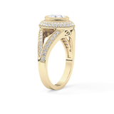 Oval Cut 0.91 Carat Moissanite Ring – Double Halo and Pave Setting in Gold
