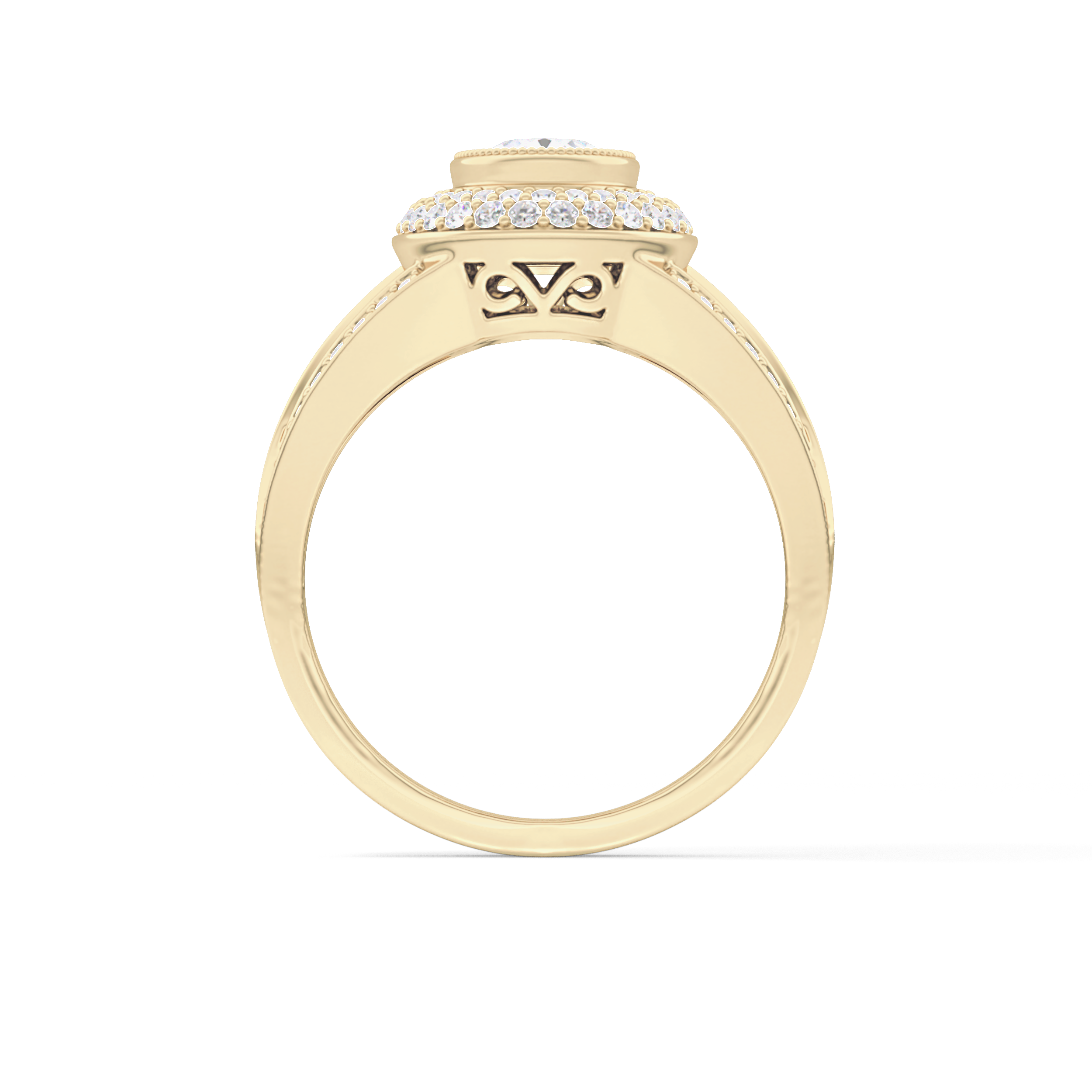 Oval Cut 0.91 Carat Moissanite Ring – Double Halo and Pave Setting in Gold