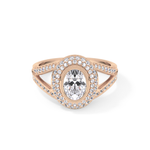 Oval Cut 0.91 Carat Moissanite Ring – Double Halo and Pave Setting in Gold