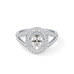Oval Cut 0.91 Carat Moissanite Ring – Double Halo and Pave Setting in Gold