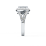 Oval Cut 0.91 Carat Moissanite Ring – Double Halo and Pave Setting in Gold
