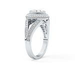 Oval Cut 0.91 Carat Moissanite Ring – Double Halo and Pave Setting in Gold