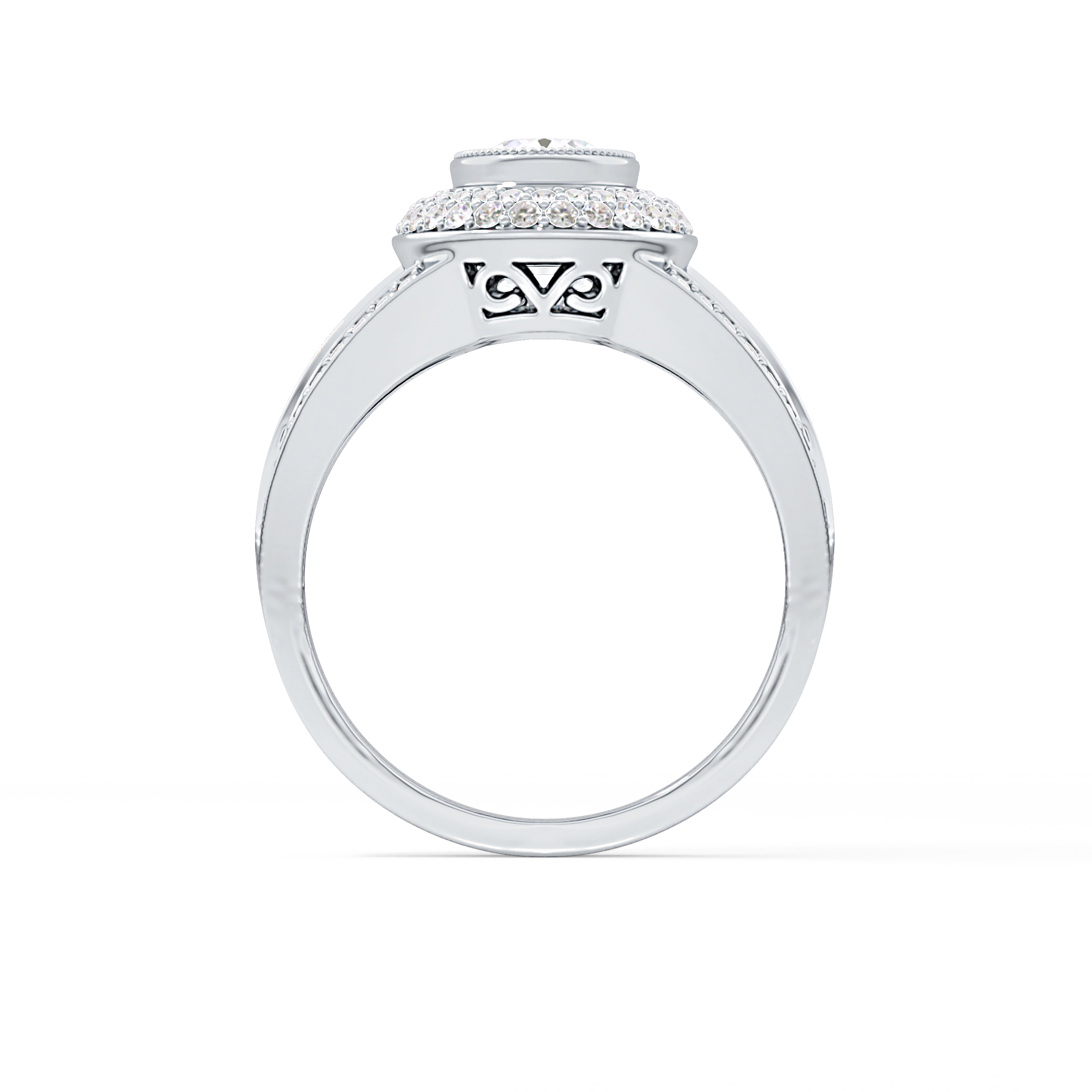 Oval Cut 0.91 Carat Moissanite Ring – Double Halo and Pave Setting in Gold