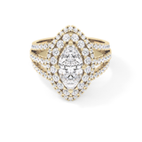 Marquise Cut 1.5 Carat Moissanite Ring – Double Halo and Pave Setting in Gold