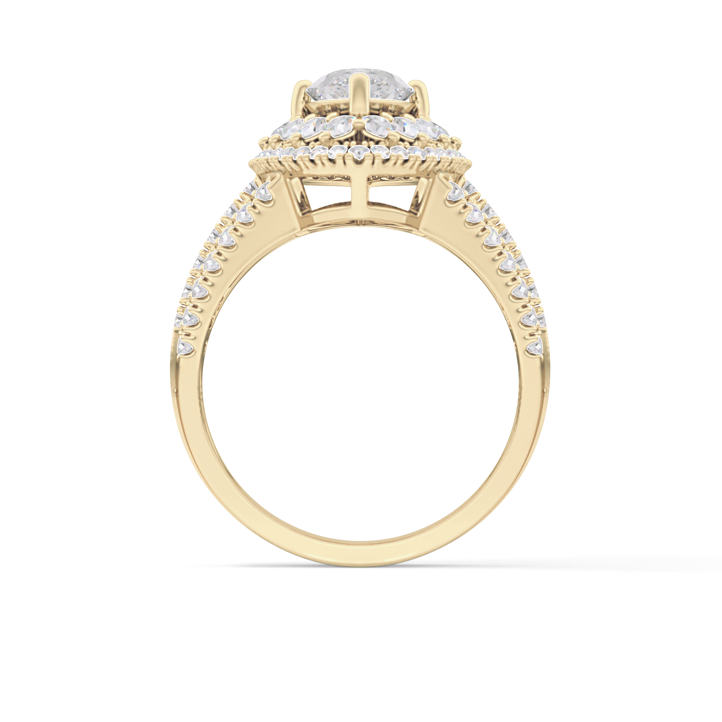 Marquise Cut 1.5 Carat Moissanite Ring – Double Halo and Pave Setting in Gold