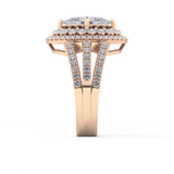Marquise Cut 1.5 Carat Moissanite Ring – Double Halo and Pave Setting in Gold