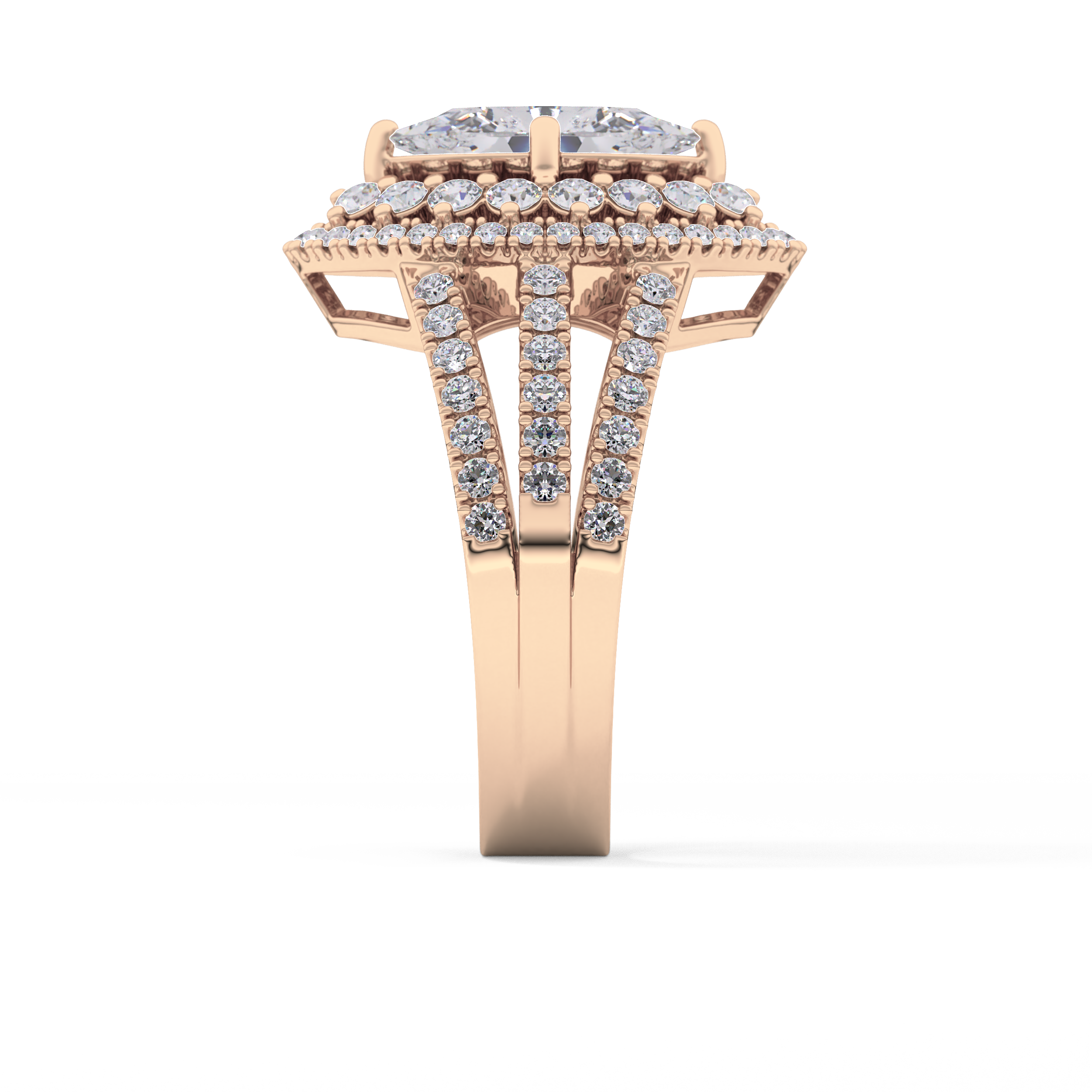 Marquise Cut 1.5 Carat Moissanite Ring – Double Halo and Pave Setting in Gold