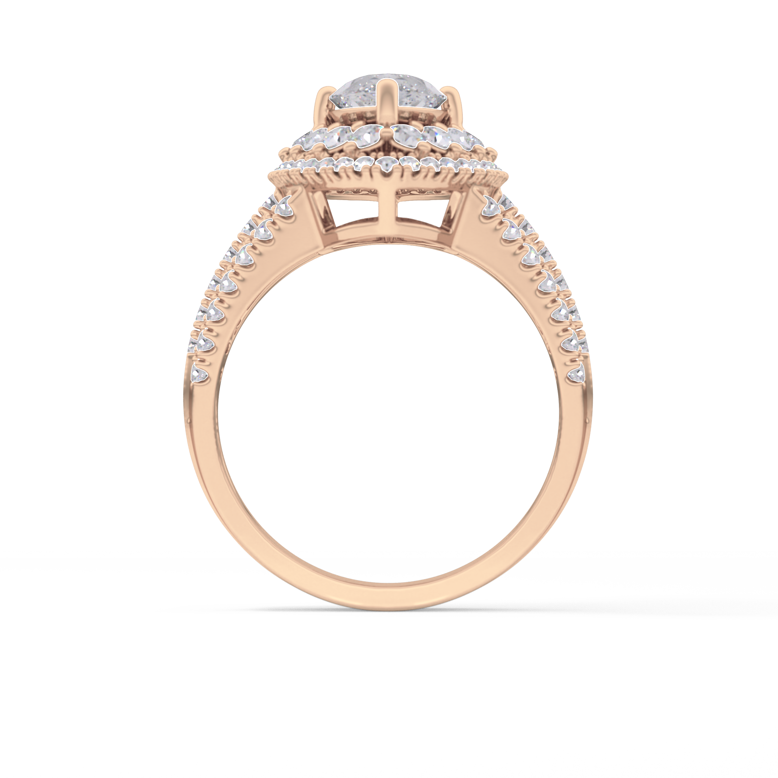 Marquise Cut 1.5 Carat Moissanite Ring – Double Halo and Pave Setting in Gold