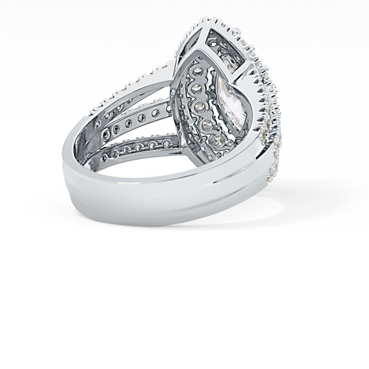 Marquise Cut 1.5 Carat Moissanite Ring – Double Halo and Pave Setting in Gold