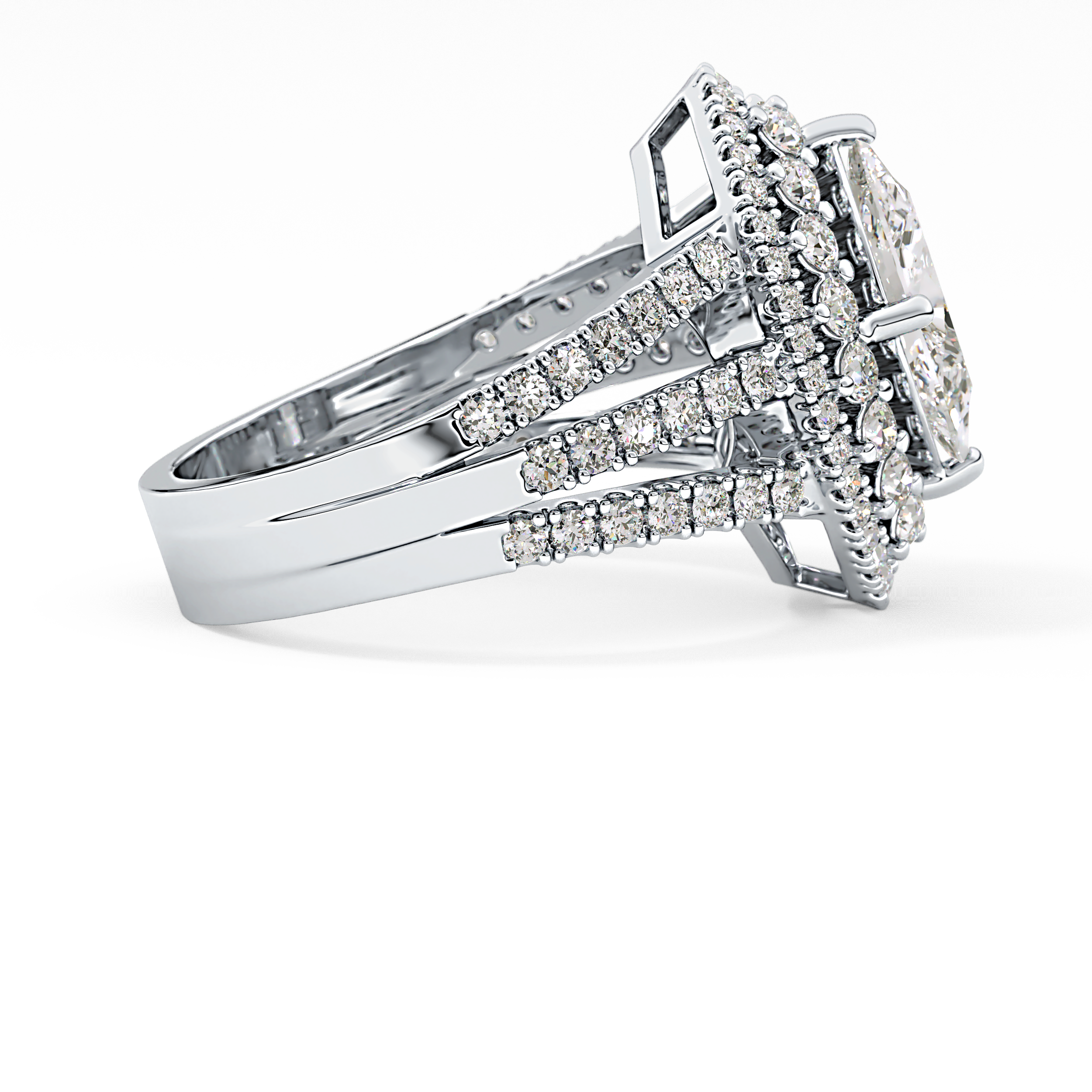 Marquise Cut 1.5 Carat Moissanite Ring – Double Halo and Pave Setting in Gold
