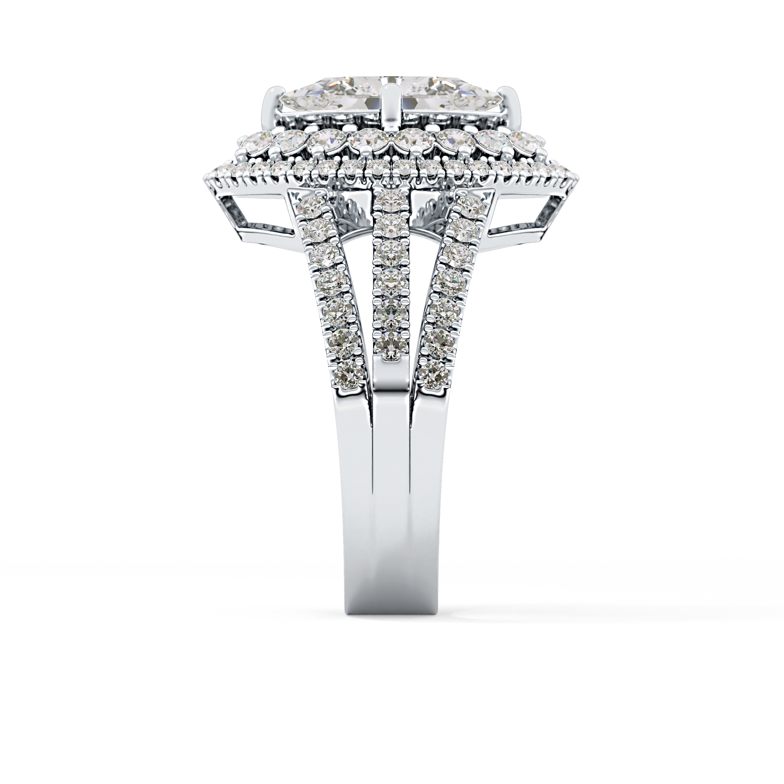 Marquise Cut 1.5 Carat Moissanite Ring – Double Halo and Pave Setting in Gold