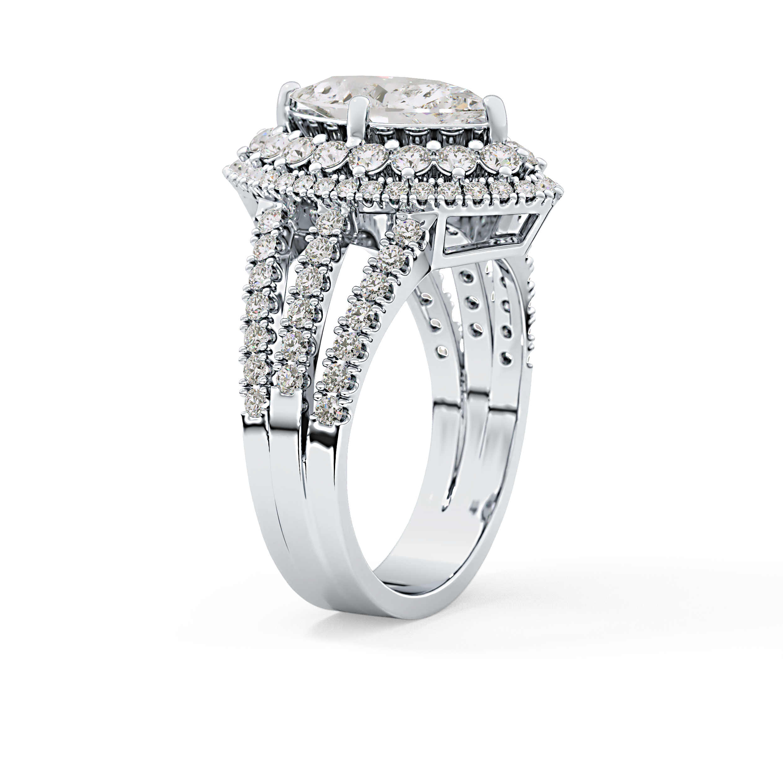 Marquise Cut 1.5 Carat Moissanite Ring – Double Halo and Pave Setting in Gold