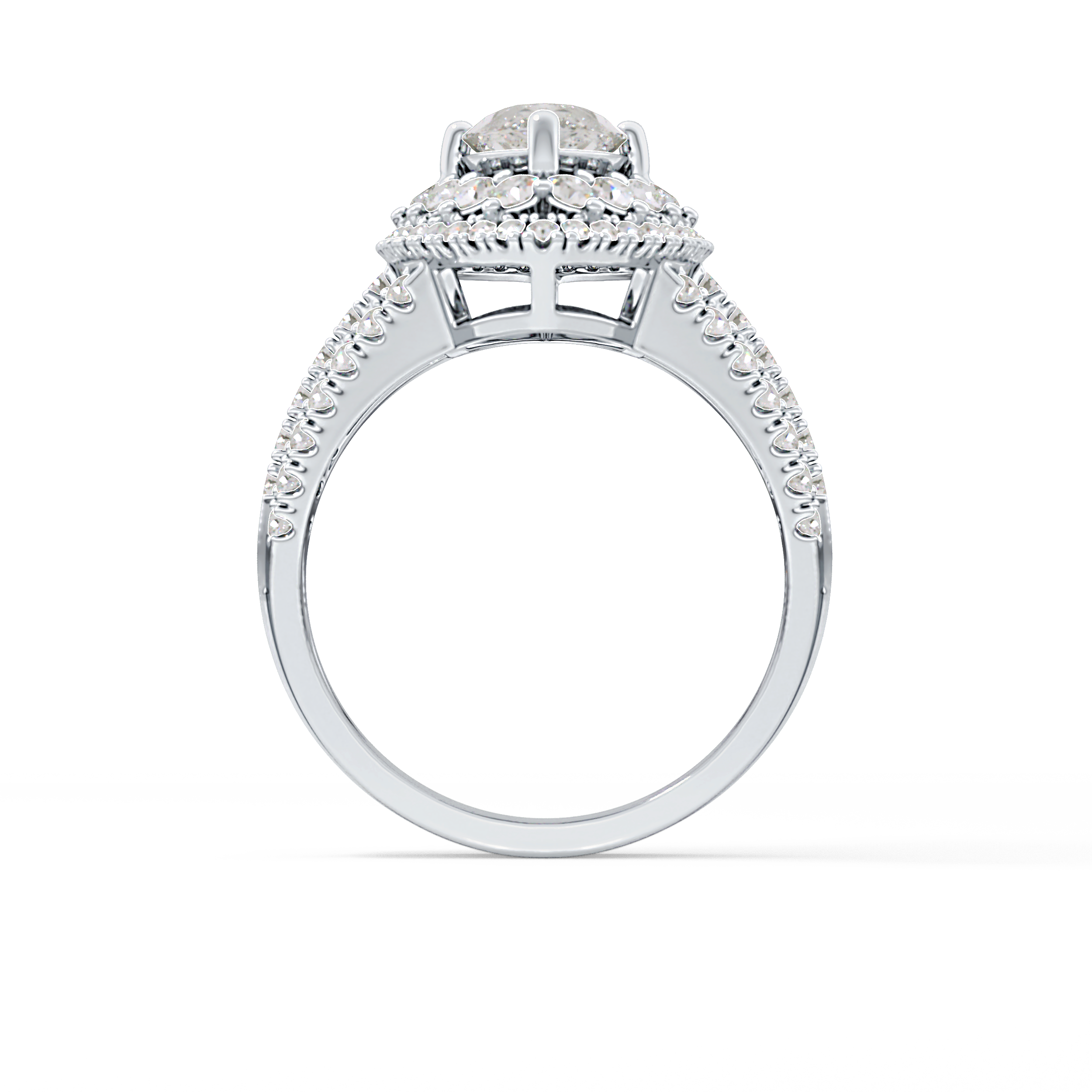 Marquise Cut 1.5 Carat Moissanite Ring – Double Halo and Pave Setting in Gold