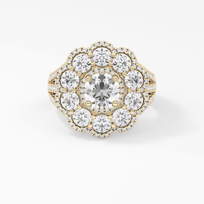 Round Cut 1.13 Carat Moissanite Ring – Cluster & Split Shank Setting in Gold