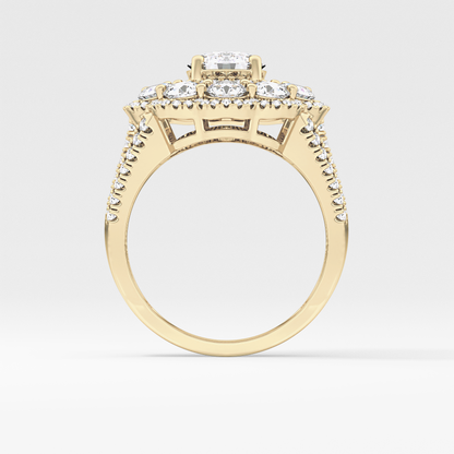 Round Cut 1.13 Carat Moissanite Ring – Cluster & Split Shank Setting in Gold