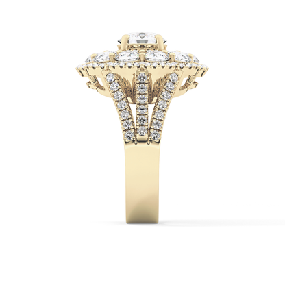 Round Cut 1.13 Carat Moissanite Ring – Cluster & Split Shank Setting in Gold