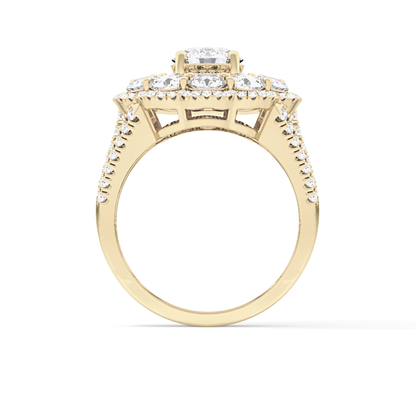 Round Cut 1.13 Carat Moissanite Ring – Cluster & Split Shank Setting in Gold