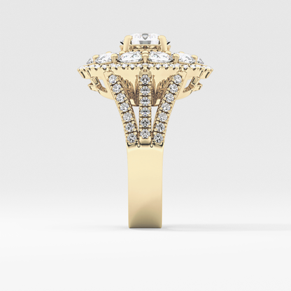 Round Cut 1.13 Carat Moissanite Ring – Cluster & Split Shank Setting in Gold