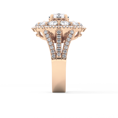 Round Cut 1.13 Carat Moissanite Ring – Cluster & Split Shank Setting in Gold