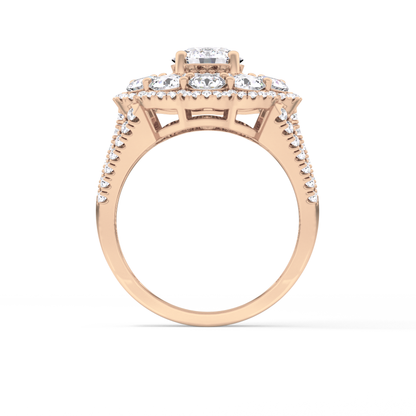 Round Cut 1.13 Carat Moissanite Ring – Cluster & Split Shank Setting in Gold