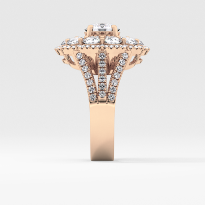 Round Cut 1.13 Carat Moissanite Ring – Cluster & Split Shank Setting in Gold
