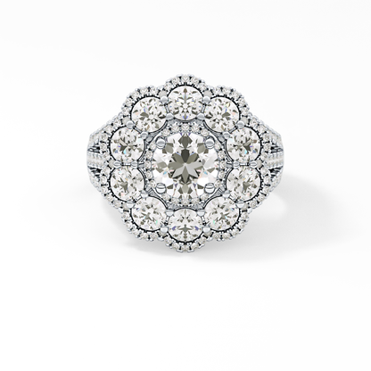 Round Cut 1.13 Carat Moissanite Ring – Cluster & Split Shank Setting in Gold