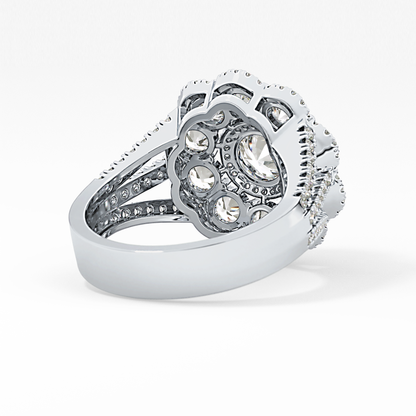 Round Cut 1.13 Carat Moissanite Ring – Cluster & Split Shank Setting in Gold