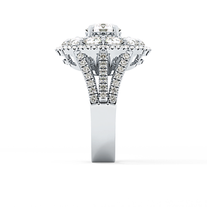 Round Cut 1.13 Carat Moissanite Ring – Cluster & Split Shank Setting in Gold