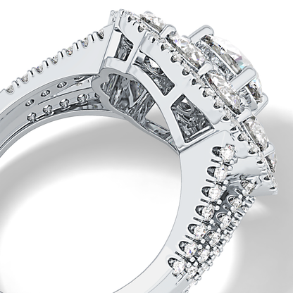 Round Cut 1.13 Carat Moissanite Ring – Cluster & Split Shank Setting in Gold