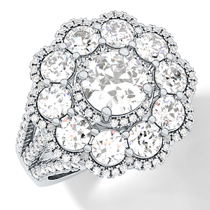 Round Cut 1.13 Carat Moissanite Ring – Cluster & Split Shank Setting in Gold