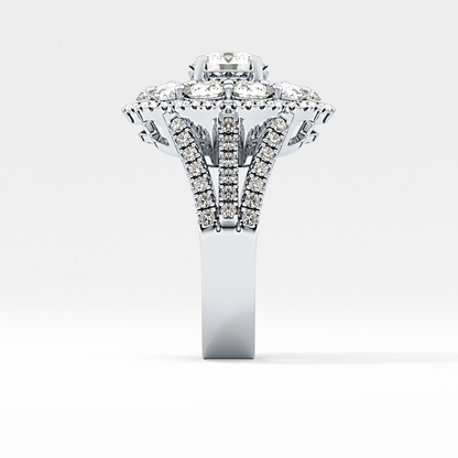 Round Cut 1.13 Carat Moissanite Ring – Cluster & Split Shank Setting in Gold