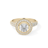 Round Cut 0.09 Carat Moissanite Ring – Halo and Pave Setting in Gold