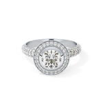 Round Cut 0.09 Carat Moissanite Ring – Halo and Pave Setting in Gold