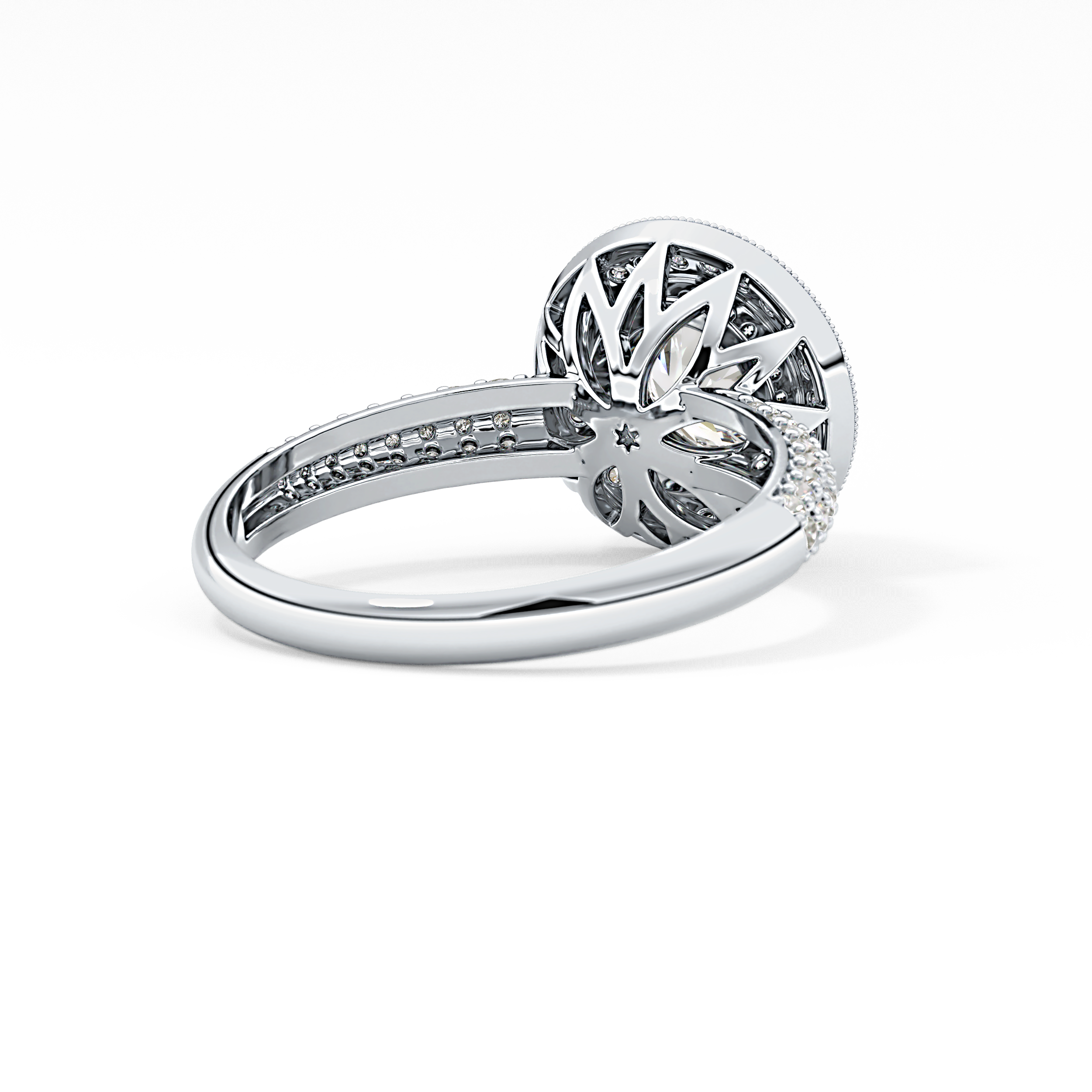 Round Cut 0.09 Carat Moissanite Ring – Halo and Pave Setting in Gold