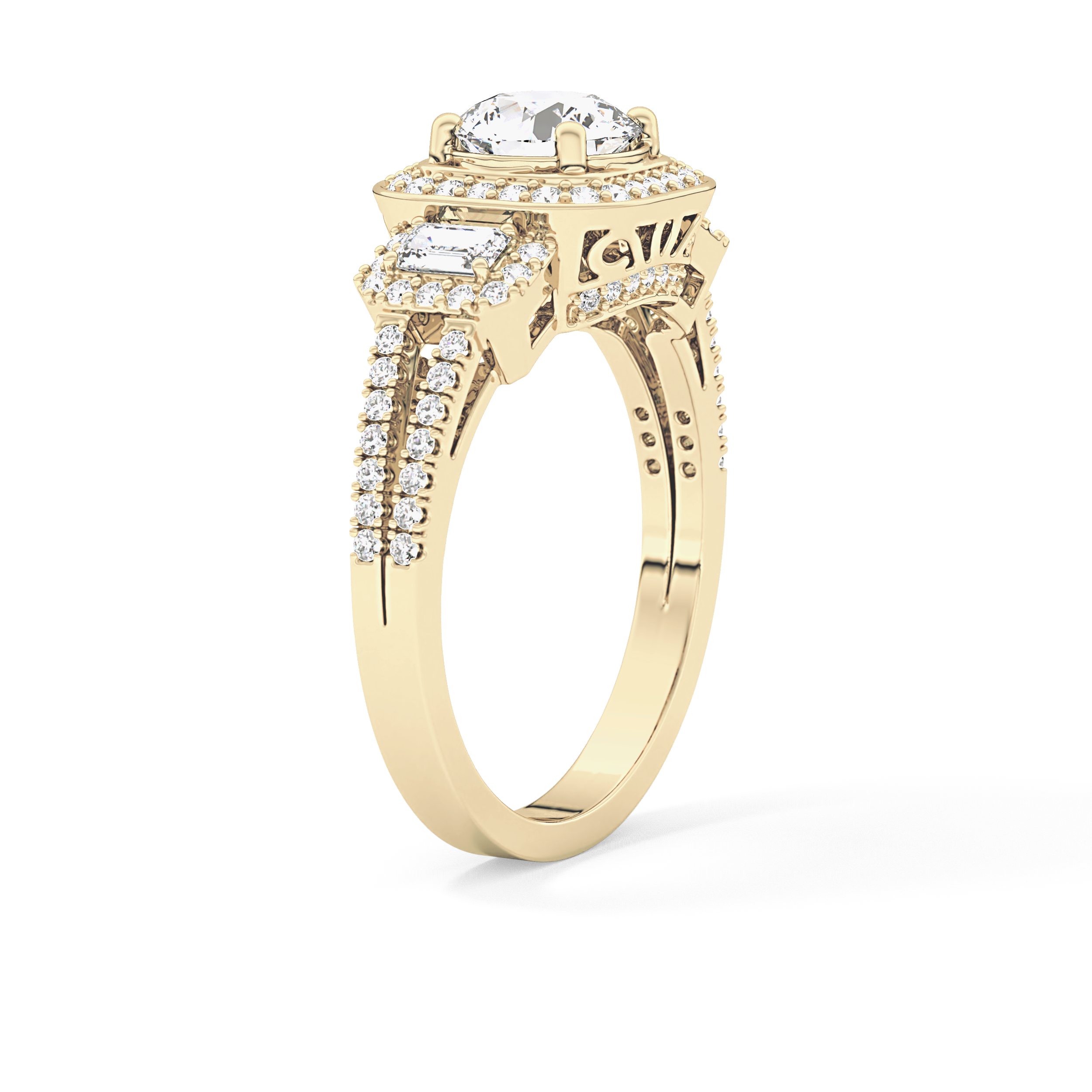 Round Cut 1.28 Carat Moissanite Ring – Cluster Setting in Gold