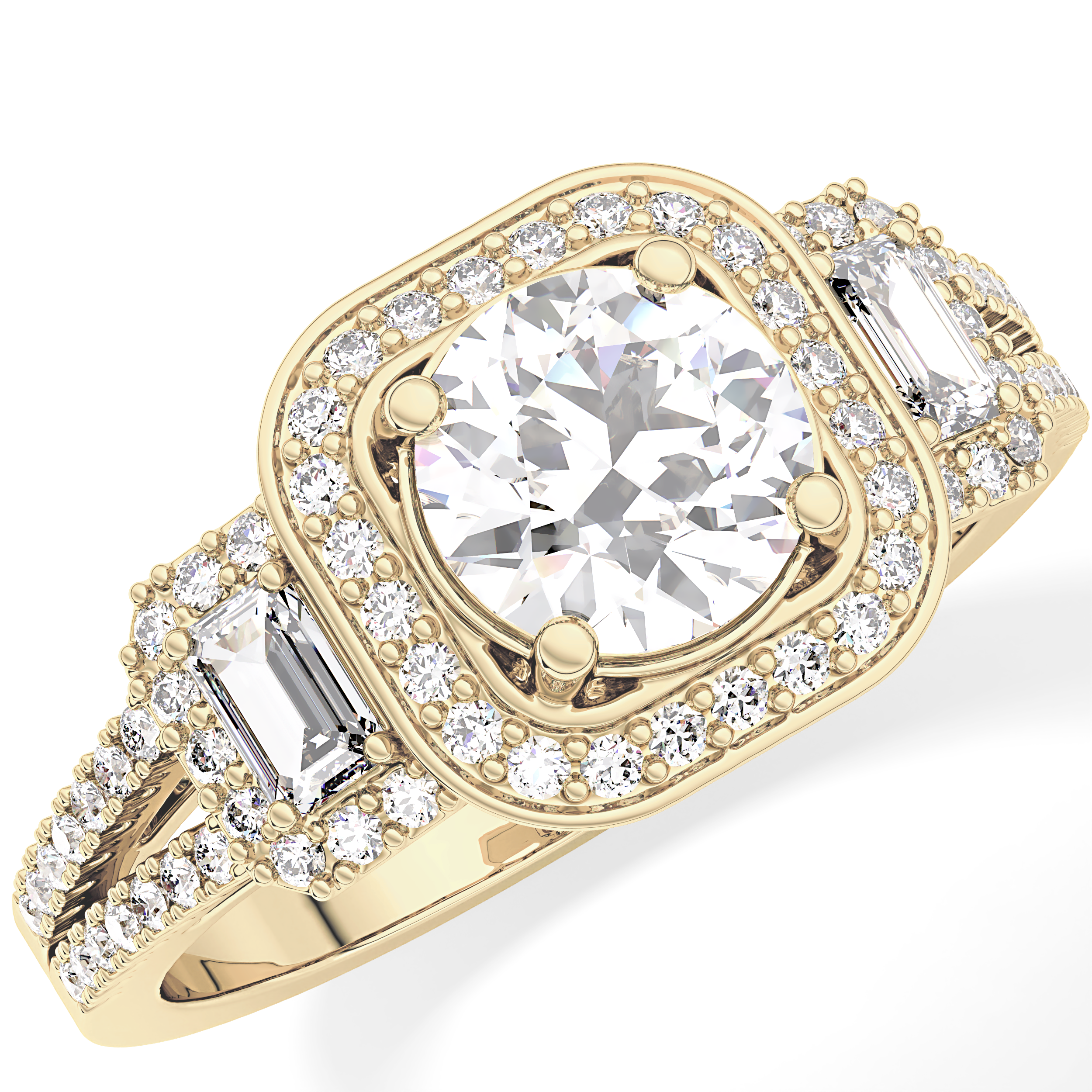 Round Cut 1.28 Carat Moissanite Ring – Cluster Setting in Gold