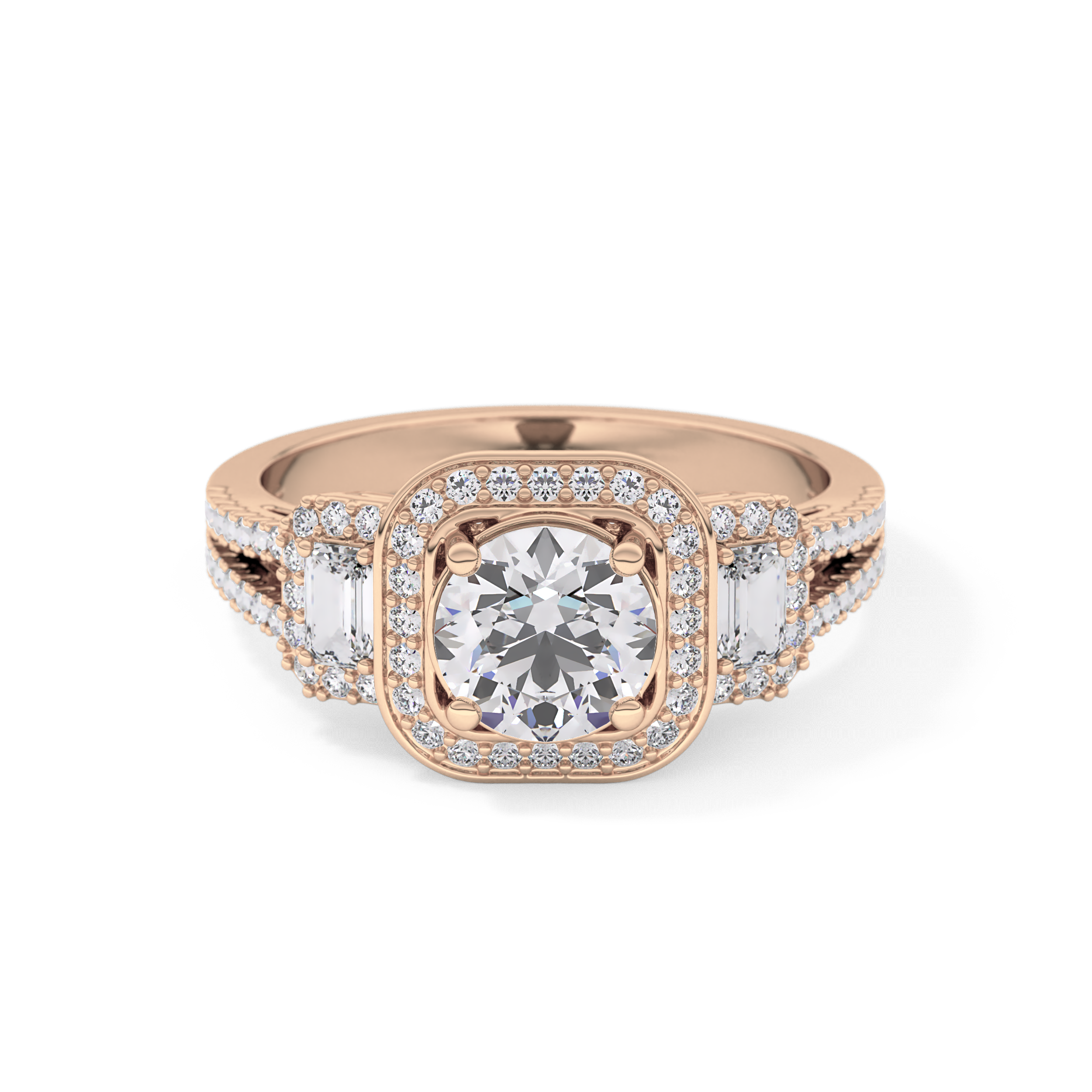 Round Cut 1.28 Carat Moissanite Ring – Cluster Setting in Gold