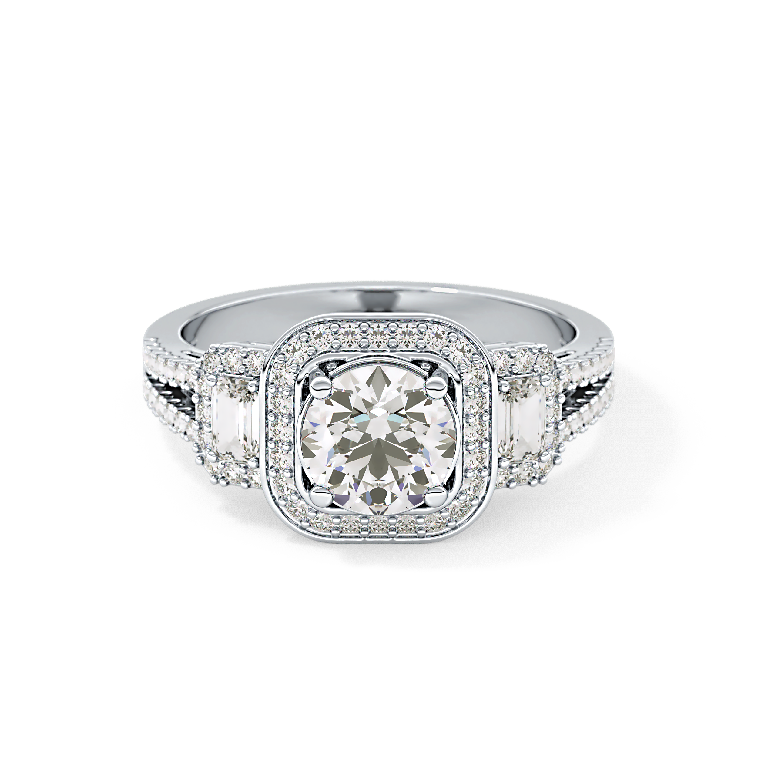 Round Cut 1.28 Carat Moissanite Ring – Cluster Setting in Gold