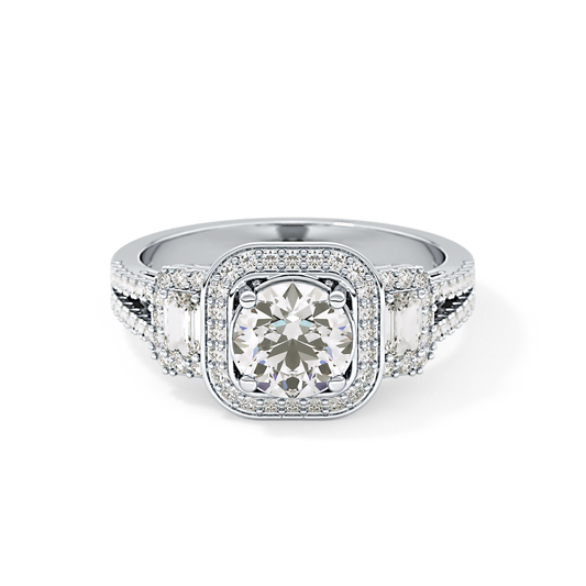 Round Cut 1.28 Carat Moissanite Ring – Cluster Setting in Gold