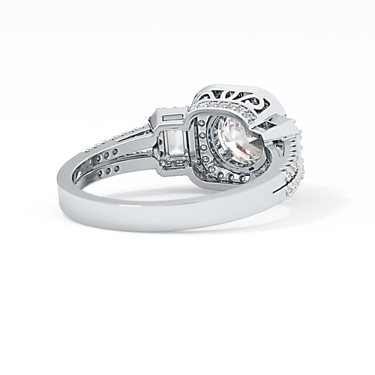 Round Cut 1.28 Carat Moissanite Ring – Cluster Setting in Gold