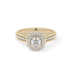 Round Cut 0.46 Carat Moissanite Ring – Double Halo and Pave Setting in Gold