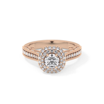Round Cut 0.46 Carat Moissanite Ring – Double Halo and Pave Setting in Gold
