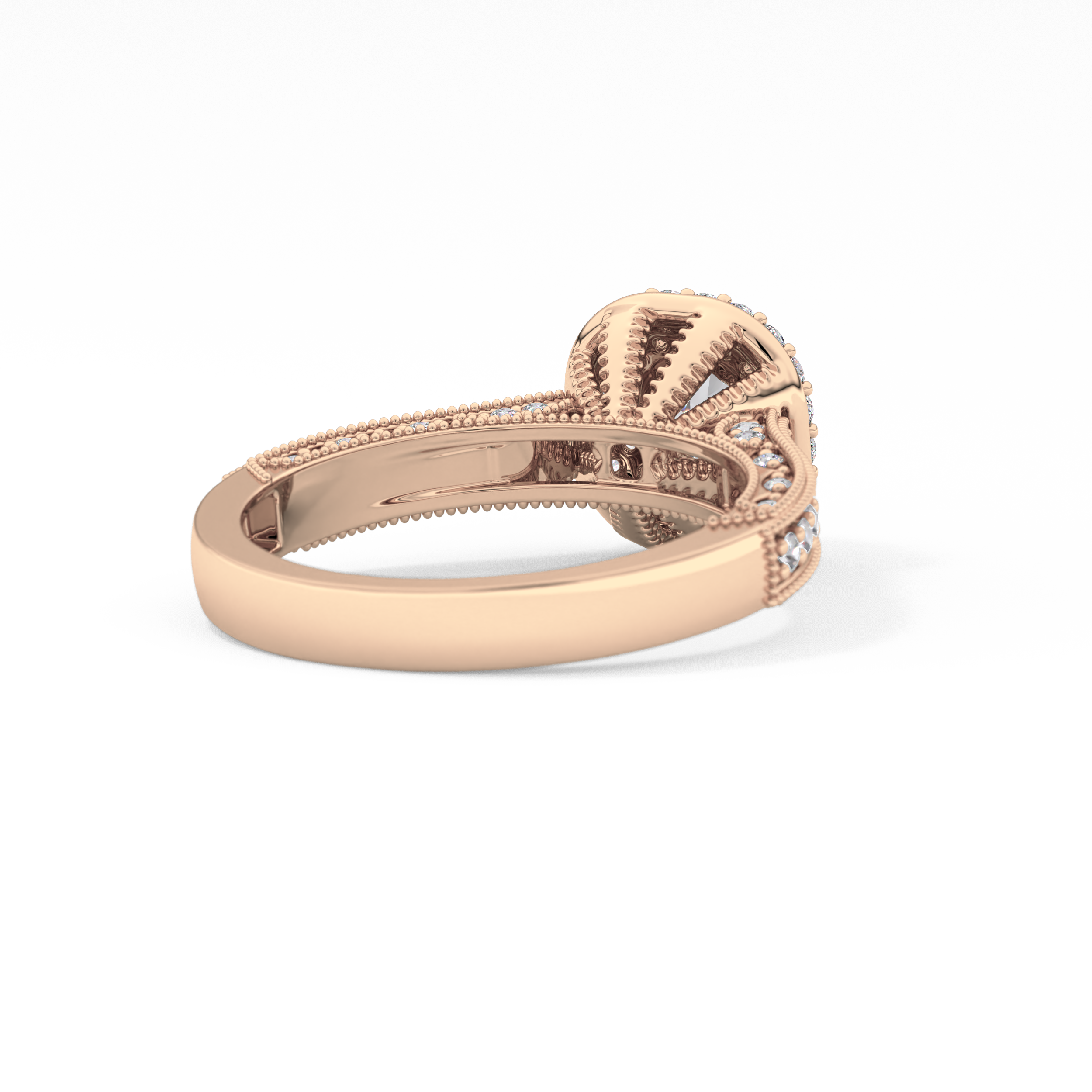 Round Cut 0.46 Carat Moissanite Ring – Double Halo and Pave Setting in Gold