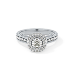 Round Cut 0.46 Carat Moissanite Ring – Double Halo and Pave Setting in Gold