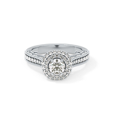 Round Cut 0.46 Carat Moissanite Ring – Double Halo and Pave Setting in Gold