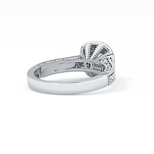 Round Cut 0.46 Carat Moissanite Ring – Double Halo and Pave Setting in Gold
