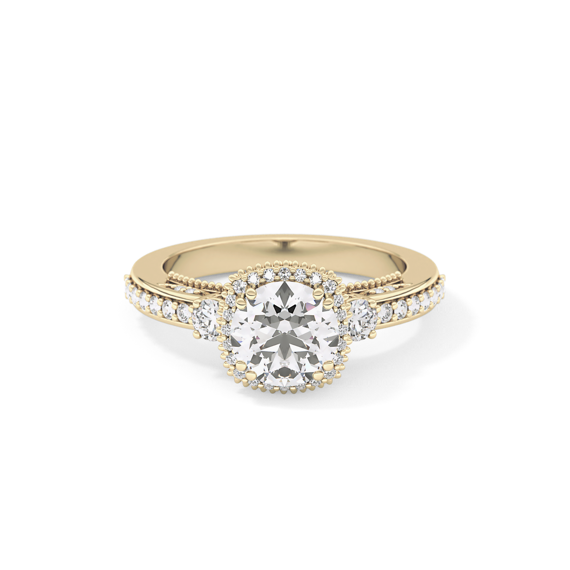 Round Cut 1.05 Carat Moissanite Ring – Cluster Setting in Gold
